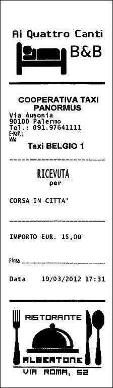 ricevuta del taxi in bianco